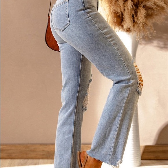 Light wash ripped high waisted straight leg jeans - Picture 2 of 4